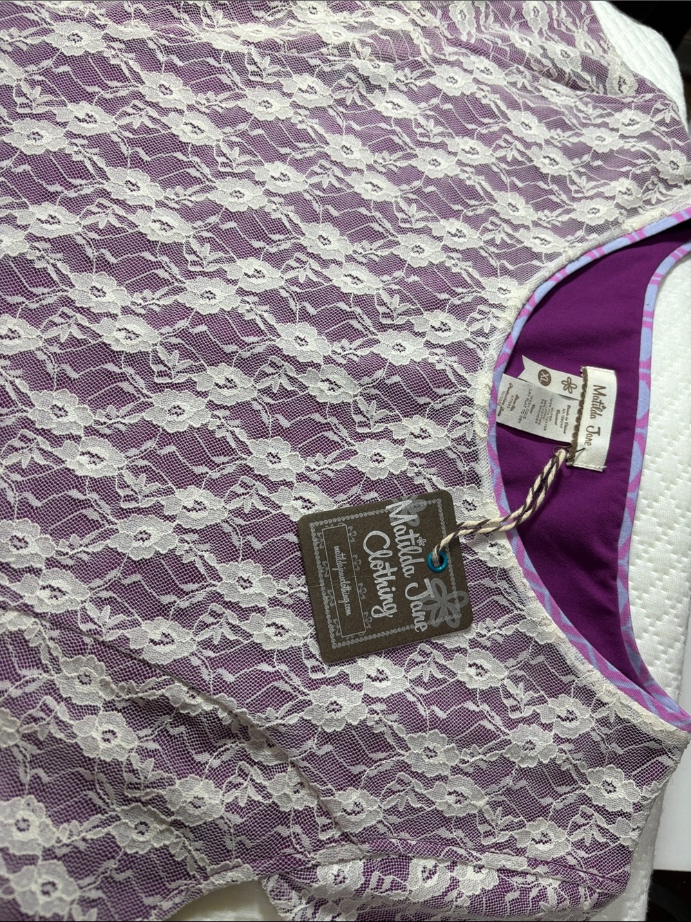 Matilda Jane Lavender Blouse with Cream Lace Overlay - Picture 1 of 11